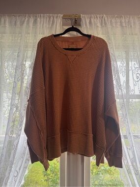American Eagle Waffle-Knit Oversized Sweater - Rust